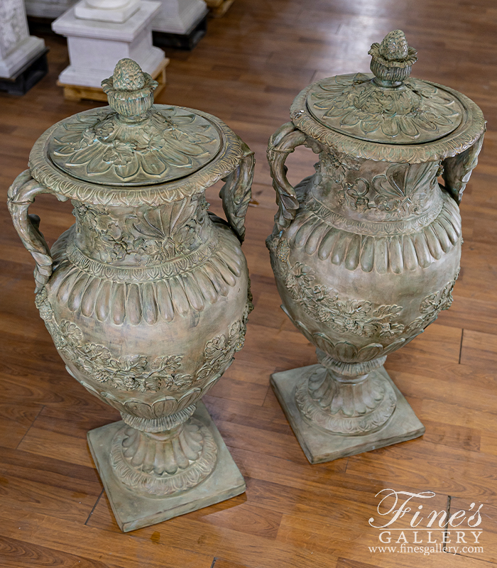 Bronze Planters  - Floral Bronze Urns In Antique Patina Finish - BP-1192